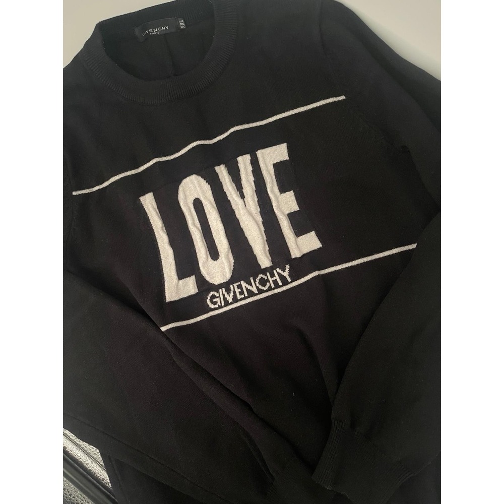 Givenchy Paris Sweater Women 2XL Black Love Logo Knit Crewneck Designer - Picture 5 of 9